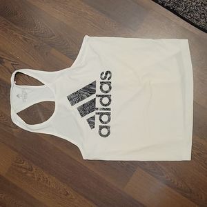 Adidas White Graphic Primegreen Slit Back Tank Top Sz M